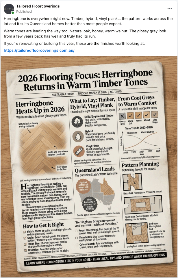 AutoSocials published post for Tailored Floor Coverings on Facebook