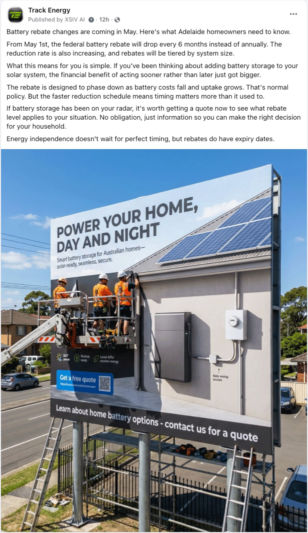 AutoSocials published post for Track Energy on Facebook