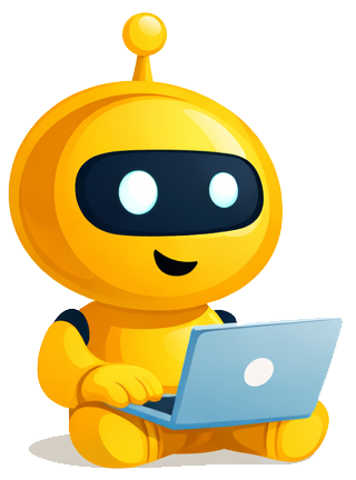 AutoSocials mascot working at laptop