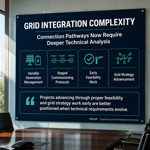 Boardroom banner showing grid integration complexity stats