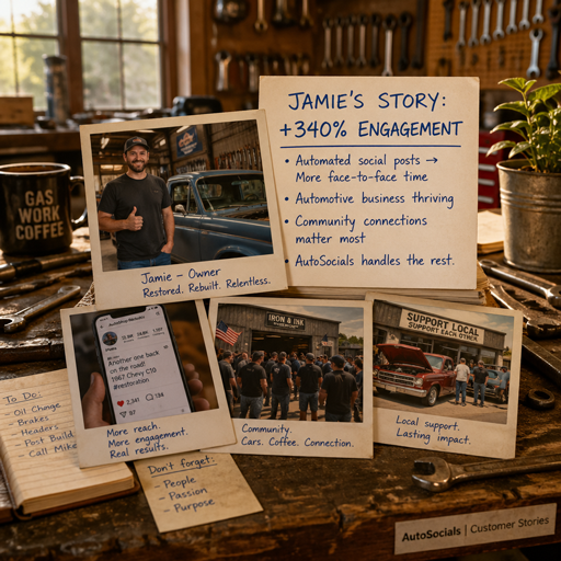 Mechanic workshop scrapbook of customer stories