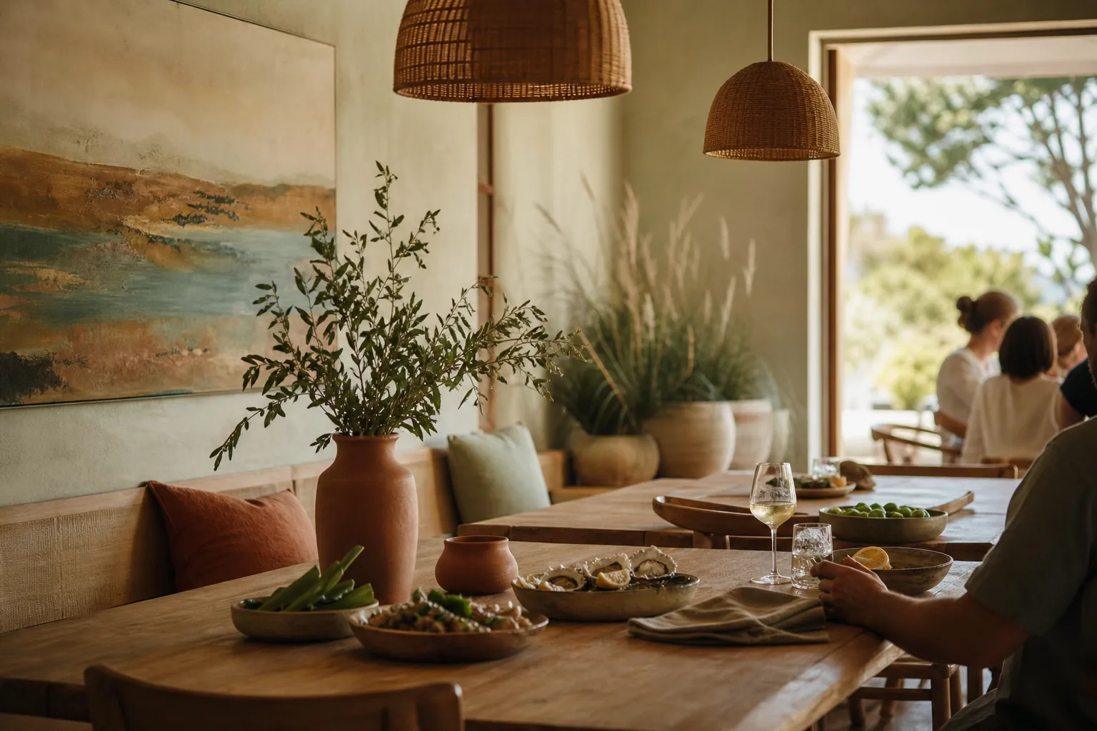 The dining room at Marram in morning light